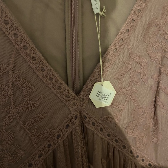 PinkBlush Mauve Lace Mesh Overlay Plus Maternity Maxi Dress - Picture 4 of 8